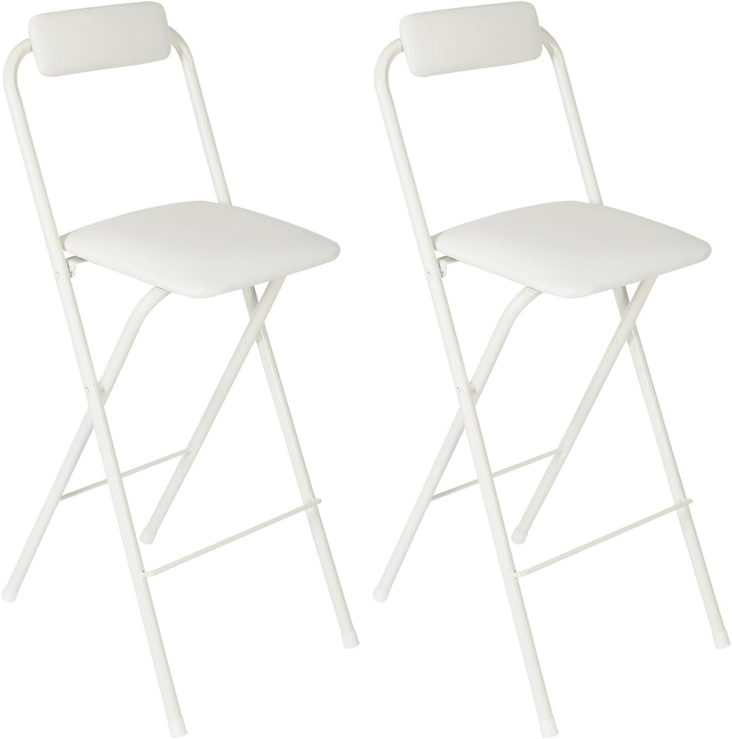 2 PCS Folding Bar Stool with Backrest | 27.56in Tall Foldable Stool Chair | Counter Height Seat Chair | Portable Chairs Folding Seat Bar Chairs | for Kitchen Island Shop Cafe (White, 2pcs-27.56in)
