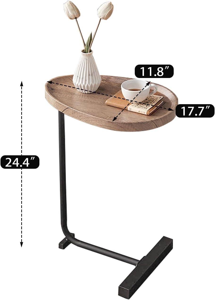LUCKYERMORE C Shaped End Table,Sofa Side Table with Metal Base,Large Circular...