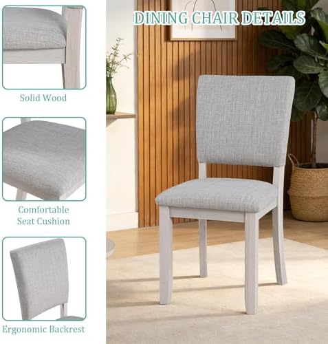 leovanni Round Dining Table Set for 4, Kitchen Table with 4 Upholstered Chair...