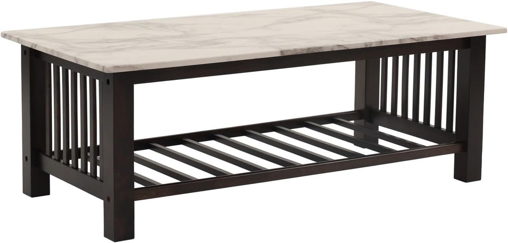 Contemporary 3pc Occasional Table Set Faux Marble Top Open Storage