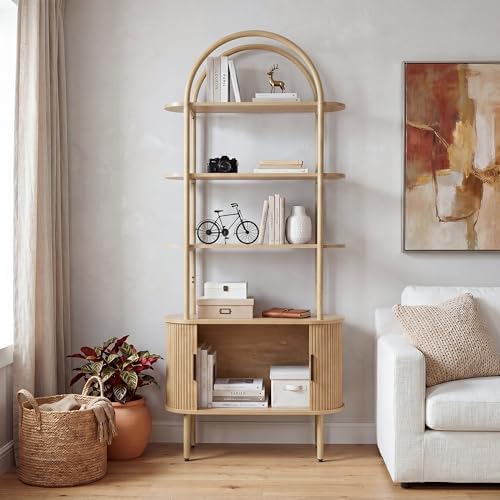 Janmer Home Unique Arched Bookshelf, 71" Tall Mid Century Modern Bookcase