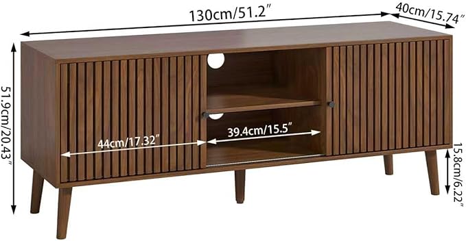 Mid Century Modern TV Stand for Televisions up to 60 Inches, with Sliding Doors and Storage, Television Stands, TV Consoles, Media Consoles for Living Room(Walnut-51.2inch)