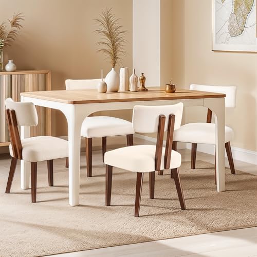 MOJAY Dining Chairs Set of 4, Mid Century Modern Kitchen Chair Linen Fabric S...