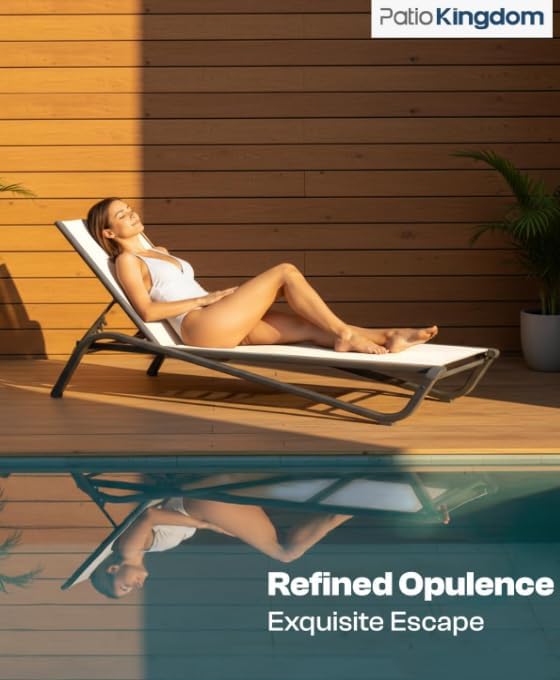 Aluminum Pool Lounge Chairs Set of 4 with 5 Adjustable Backrest, Textilene Fa...