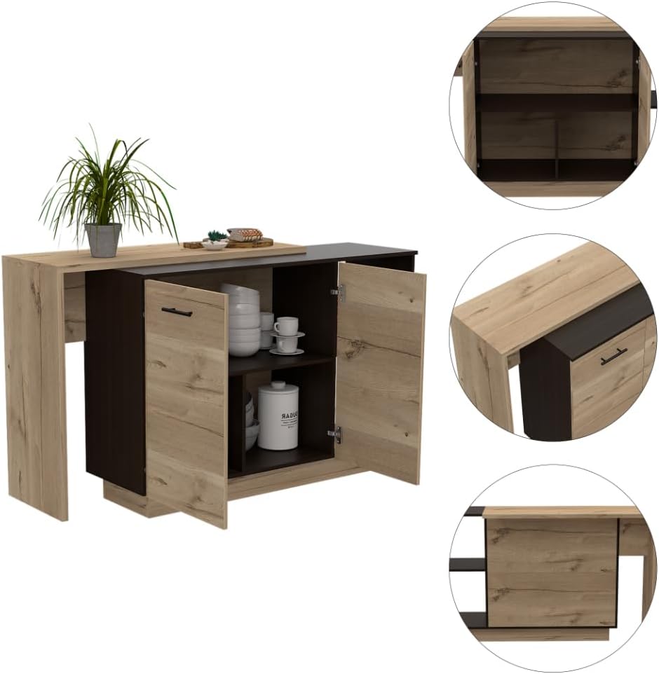 2-Shelf 1-Drawer Kitchen Island Wenge and Light Oak | Includes 5 shelves and ...