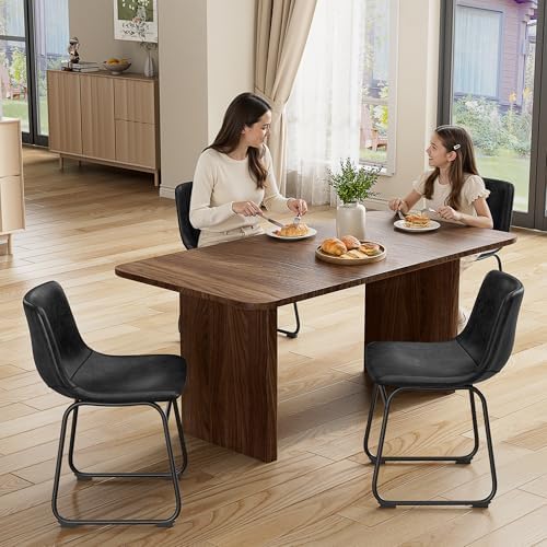 REONEY Dining Chairs Set of 6, 18" PU Leather Dinner Chairs, Black