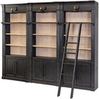 Pemberly Row Decorative Solid Wood Library Ladder, 75.5 in Tall, Black Finish, Metal Hooks, Refreshed Traditional Style, Versatile Home Office or Living Room Accent