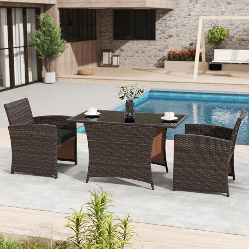 HAPPYGRILL 3 Pieces Patio Wicker Dining Set, Balcony Furniture Set w/Tempered...