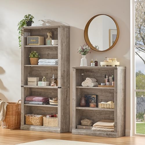 RWYHG 43" Grey Bookshelf, 3 Tier Farmhouse Small Wooden Bookcase