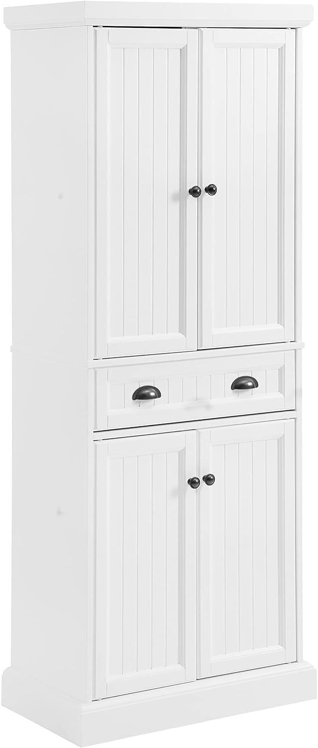 Maykoosh White Pantry Cabinet - Adjustable Shelves, 4 Door & 1 Drawer Sto...