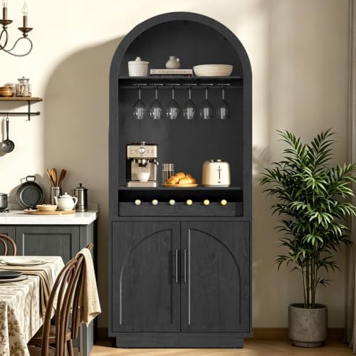 Fatmok Modular Coffee Bar with LED Lighting,Charging Station,Arched Glass Buf...