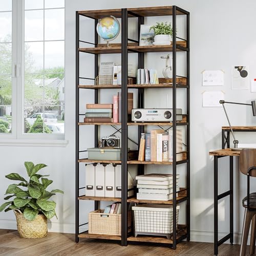 IRONCK 75" Tall Narrow Book Shelf, 6-Tier Open Bookshelf, Rustic Brown