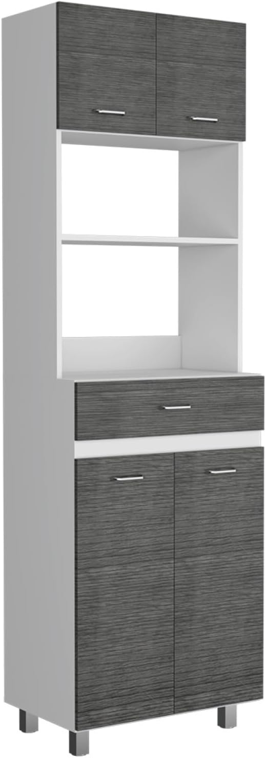 Caribe Microwave Cabinet, Double Door, One Drawer and One Shelf - White/Smoke...