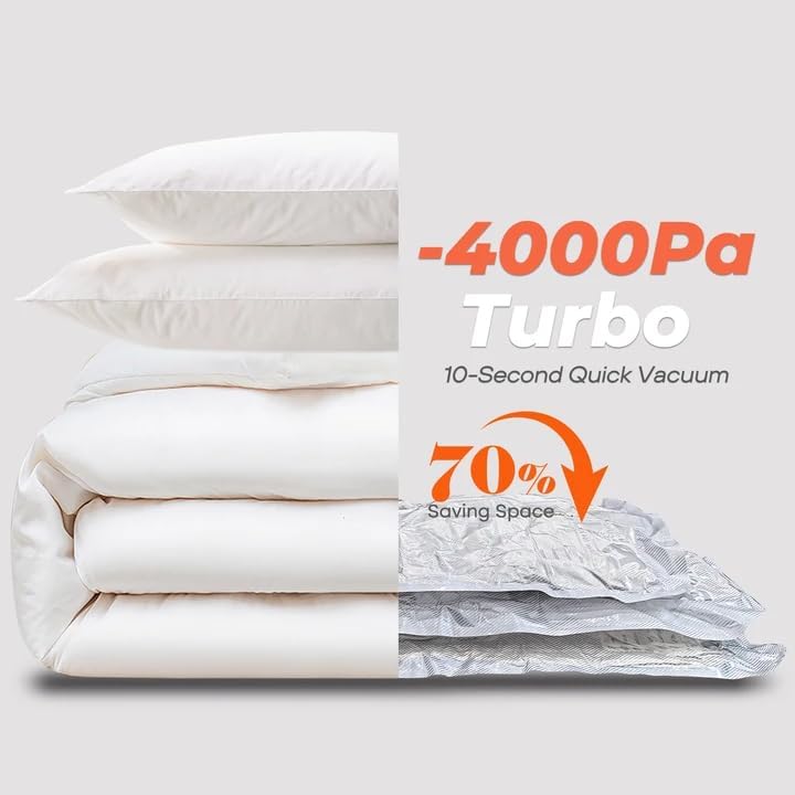Vacuum Seal Bags for Clothing Travel, 8 Pack 34" Vacuum Storage Bags with Wireless Charging Pump Compression Packing for Clothes Blanket Bedding Suitcase Luggage, Space Saver for Travel