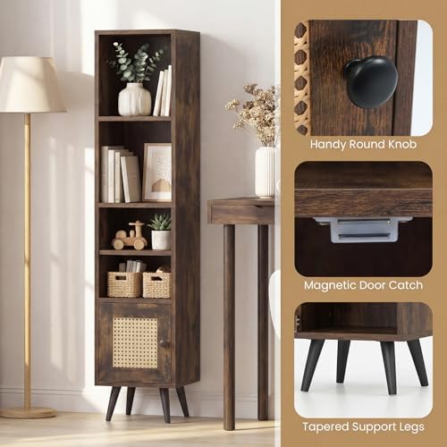 Giantex 6-Tier Tall Narrow Bookcase, 54 Inches Slim Storage Cabinet with Adju...