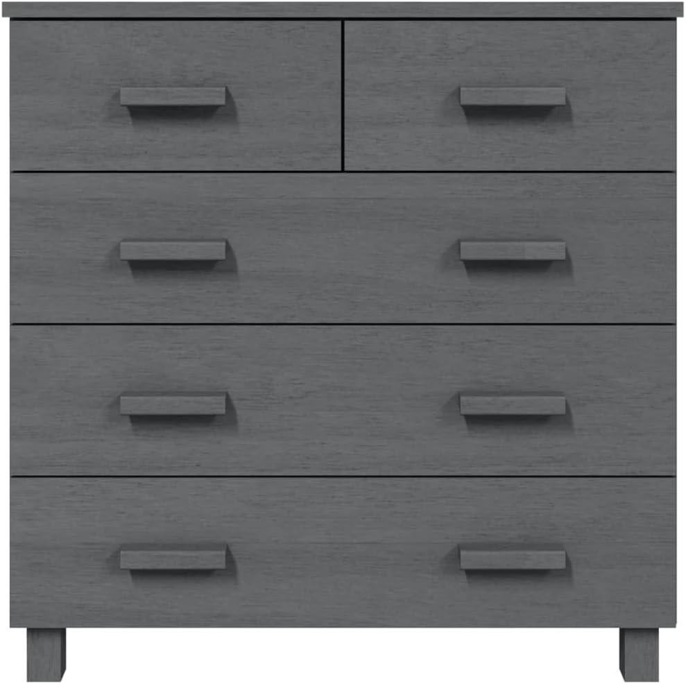 Dark Grey Solid Pine Wood Medium Sideboard with 5 Drawers, Modern Storage Cab...