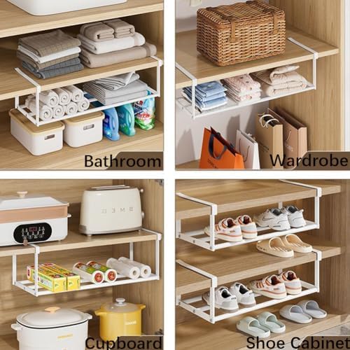 Cabinet Telescopic Shelf, Slim Descent Cabinet Tiers, Retractable Hanging Shoe Rack Organizer, Multifunctional Telescopic Shelf Cabinets for Storing Shoe Cloth,Snack (2pcs White, 40-75cm)