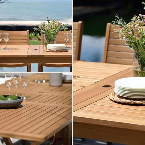 Amazonia Berlin 11-Piece Teak Finish Rectangular Extendable Patio Dining Set ...