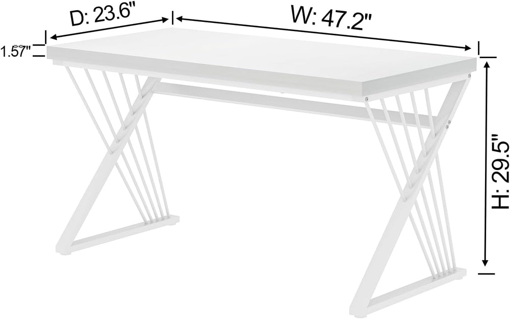FOLUBAN White Desk, Modern Wood and Metal Computer Desk for Home Office, Simp...