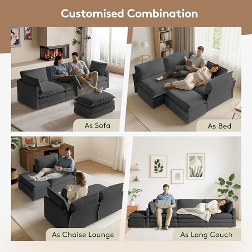 ROWHY 104'' Modular Sectional Cloud Couch with Movable Ottoman, 4 Sea...