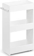 MARTY Wood Rolling Storage Cart 7.9" W, 3 Tier White Slim Utility Kitchen Cart on Wheels Laundry Room Bathroom Organizers Narrow Shelves with Handle Mobile Shelving Unit for Small Places