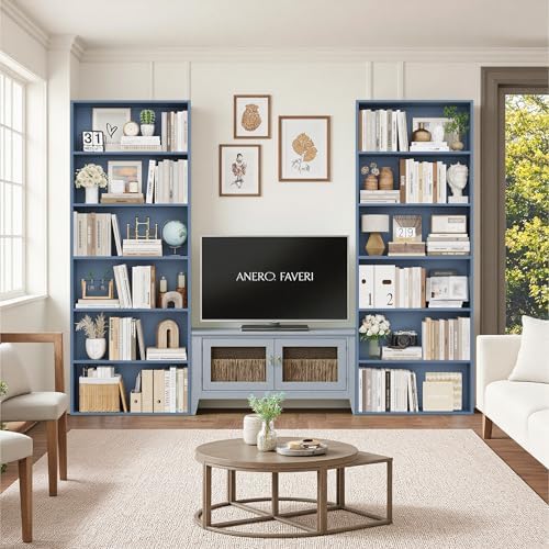 FOTOSOK 6 Tier Tall Bookshelf and Bookcase, Open Display Shelves, Blue 2PK