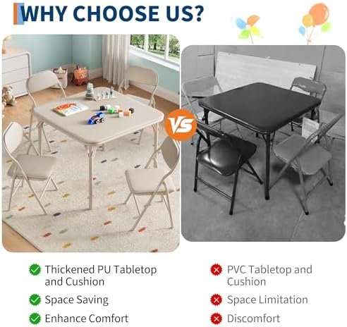 GAOMON 5 Piece Set Folding Table and Chairs Set for Boys and Girls
