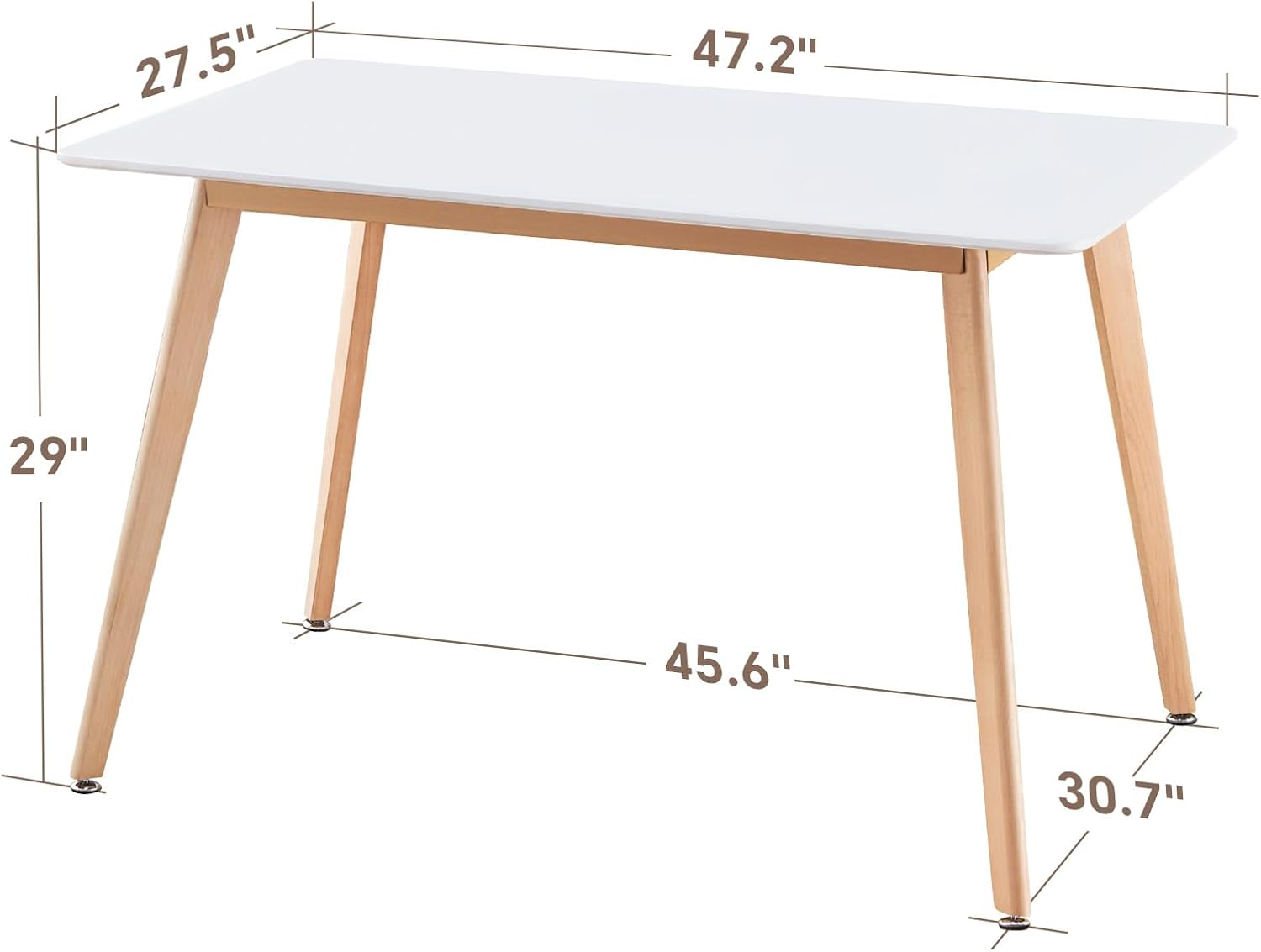 47.2" Rectangular Dining Table Wood Legs for 4-6 White | Mid century Modern Table for Small Living Room, Kitchen, Apartment, Easy Assembly