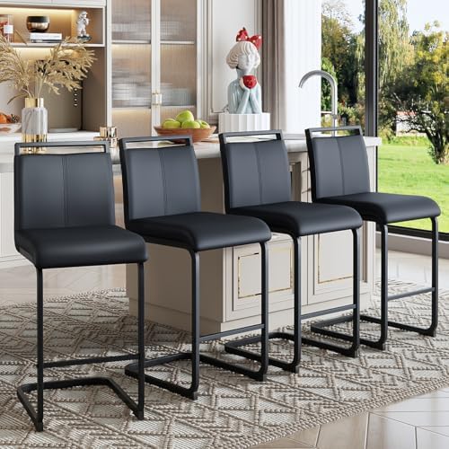 Counter Height Bar Stools Set of 4,Bar Stools for Kitchen Island,25H | Black Bar stools with Back,Metal Barstools with Painted Metal Leg,Counter Height Stools for Pub Kitchen Counter