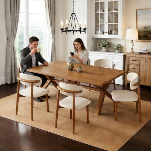 Wooden Dining Chairs Set of 6 Mid Century Modern Upholstered Farmhouse Dining...