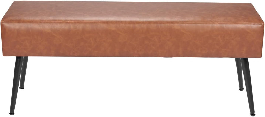 VEVOR Leather Bedroom Bench, PU Leather Bench with Metal Legs and with Stitching for Entryway, Upholstered Shoe Bench Seat, Modern End of The Bed Benches for Living Room, Dining Room, Hallway, Brown