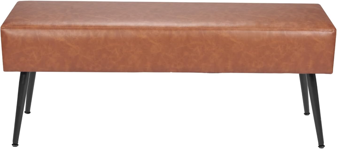 VEVOR Leather Bedroom Bench, PU Leather Bench with Metal Legs and with Stitching for Entryway, Upholstered Shoe Bench Seat, Modern End of The Bed Benches for Living Room, Dining Room, Hallway, Brown