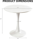Round Dining Table, 31.5" Circle Tulip Table with Thickened Tabletop & Metal Pedestal, Mid Century Modern Bistro Table for Kitchen, Small Places, Living Room, Cafe (White)