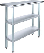 AmGood Stainless Steel Work Table with 2 Shelves | NSF | Metal Utility Table (48" Long x 14" Deep)