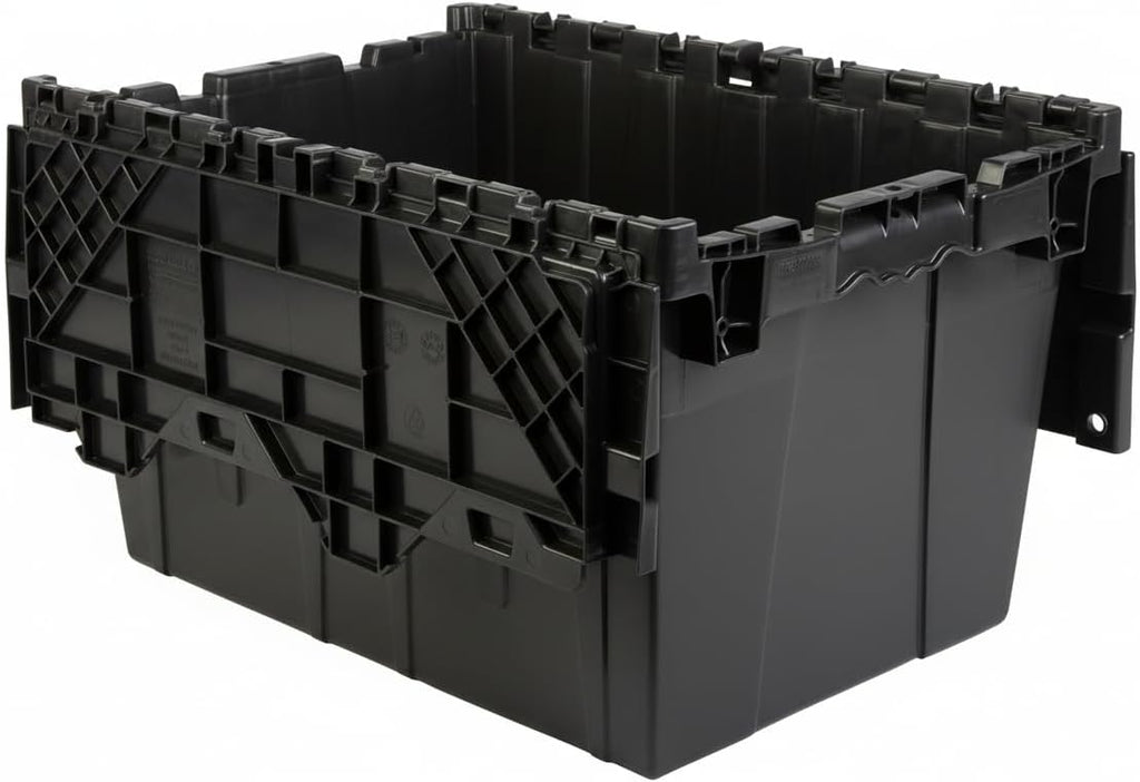 Hudson Exchange 21.9 x 15.2 x 12.8” (3 Pack) Storage Tote Distribution Container with Hinged Attached Lid, Black