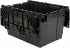 Hudson Exchange 21.9 x 15.2 x 12.8” (3 Pack) Storage Tote Distribution Container with Hinged Attached Lid, Black