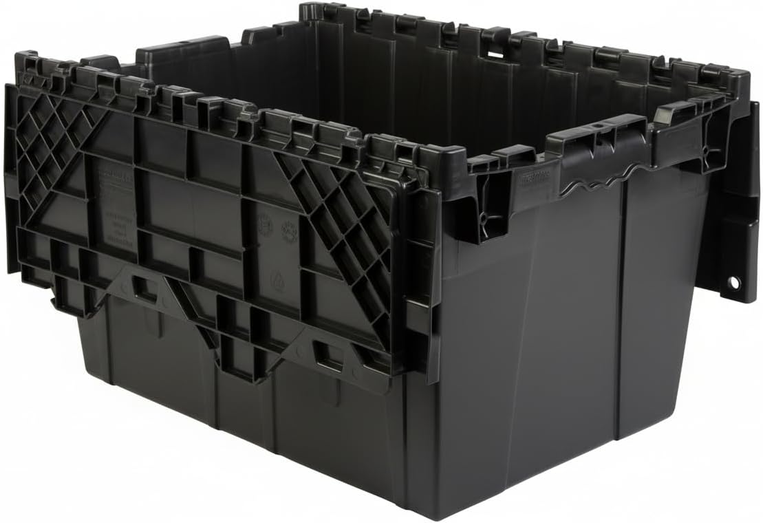 Hudson Exchange 21.9 x 15.2 x 12.8” (3 Pack) Storage Tote Distribution Container with Hinged Attached Lid, Black