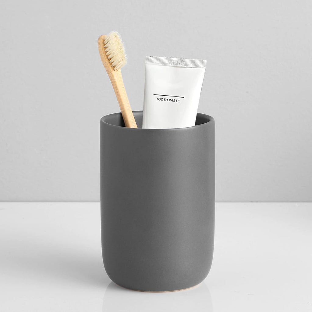 Toothbrush Holders for Bathrooms - 1 Cups Ceramic Toothbrush Toothpaste Holders, Grey Bathroom Tumbler Cups Reusable Toothbrush Mouthwash Cup, Bathroom Counter Organizer.