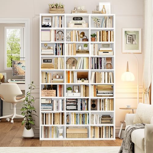 FOTOSOK 75'' H White Bookshelf with 27 Cubes, Triple Wide Tall Bookcase
