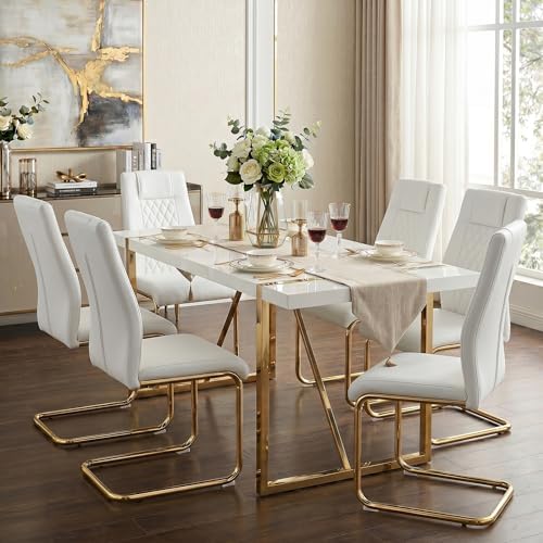 gopop Dining Table Set for 6, Kitchen Table Chairs Set of 6, 7-Piece