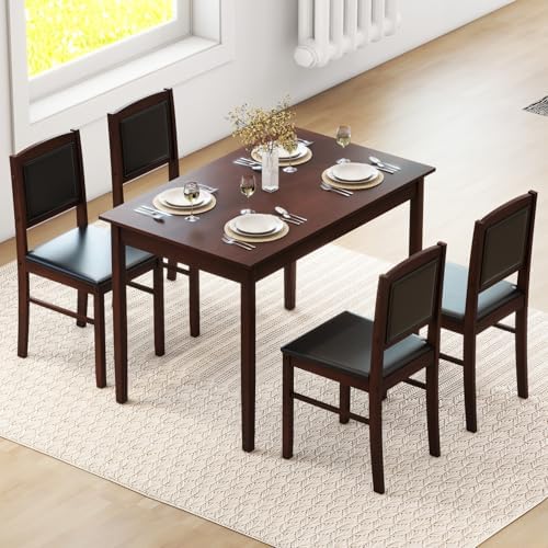 GIANTEX 5-Piece Dining Table Set for 4, Wooden Kitchen Table and Chairs with ...