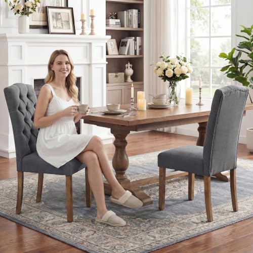 Tufted Dining Chair Fabric Button Upholstered Modern Kitchen Diner Set of 2