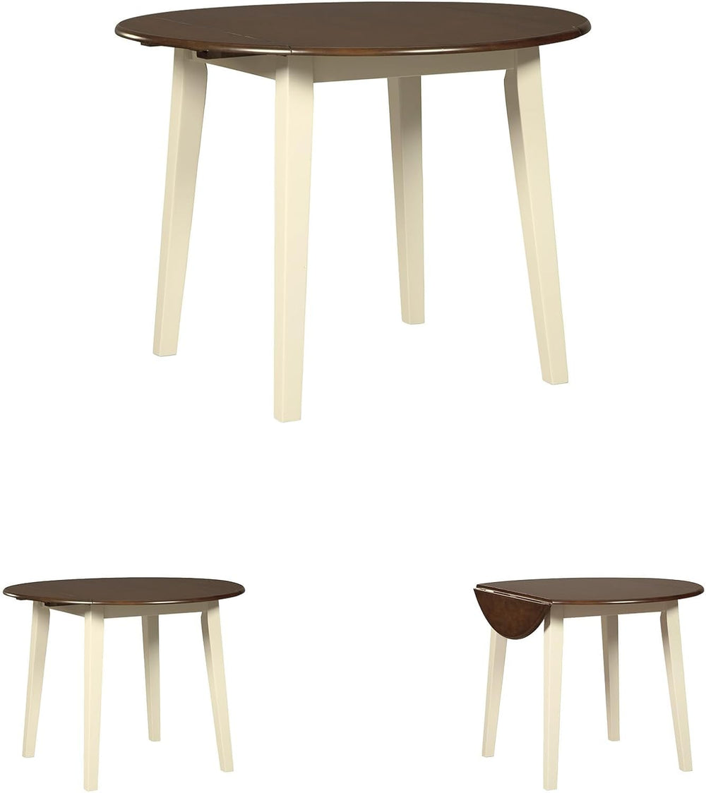 BOWERY HILL Round Drop Leaf Dining Table, 40" Wood, Cream and Brown Two-...