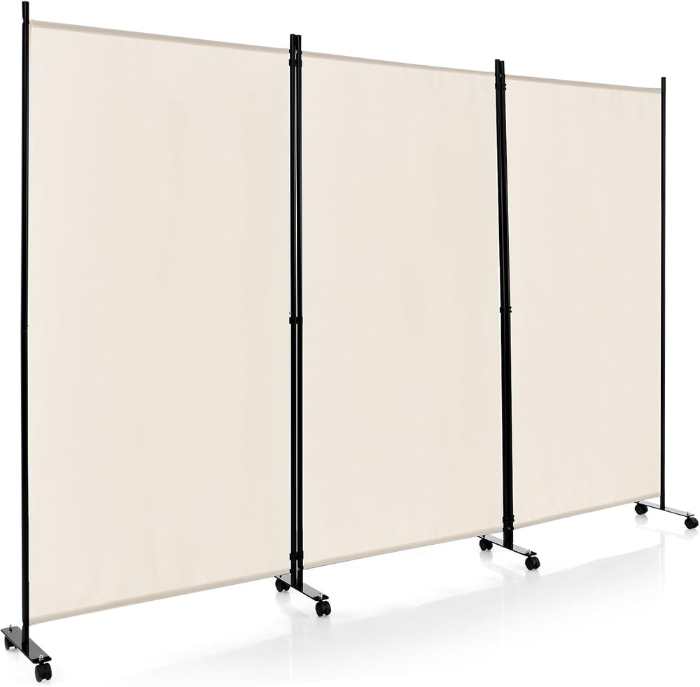 Giantex 3 Panel Folding Room Divider with Wheels, 103" x 71", Beige