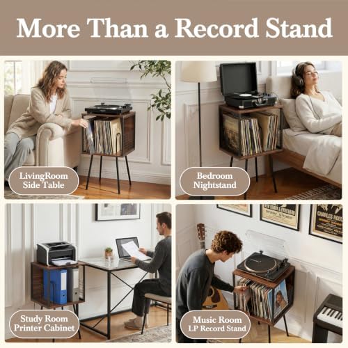 Faesun Record Player Stand with Storage Holds 100+ Vinyl Records, Industrial ...