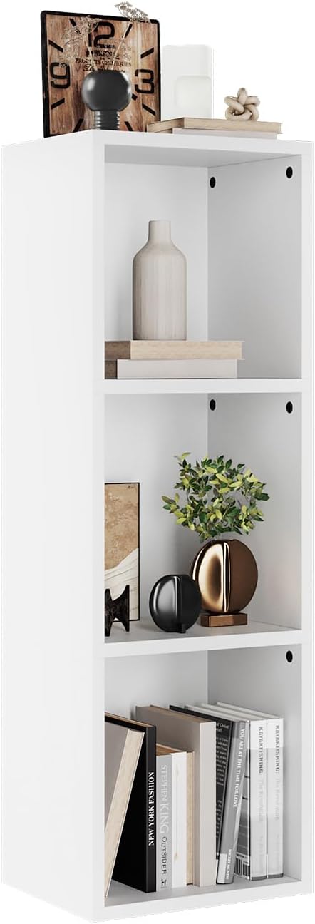 oneinmil Small Narrow Bookshelf, 3-Tier Cube Display Rack, Modern Corner Bookshelf with Storage Space, CD Storage Cabinet for Home Office (White 1 Pack, 3-Tier)