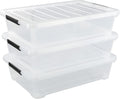 Morcte 40 Quart Plastic Underbed Storage Boxes, Clear Under Bed Plastic Storage Bin with Wheel, 3 Pack