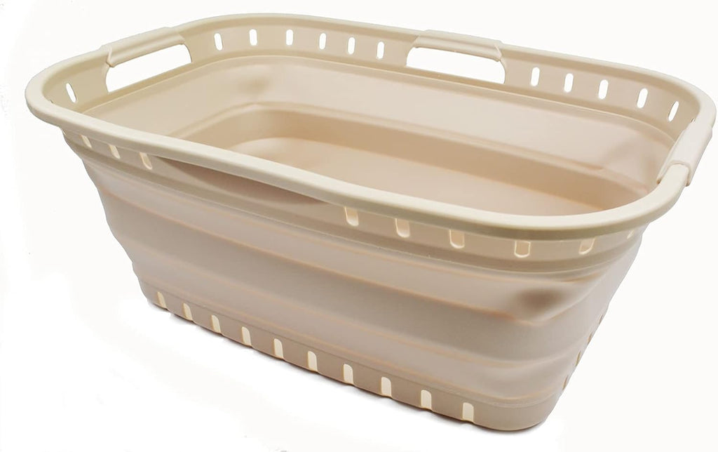 SAMMART 44L Collapsible Plastic Laundry Basket - Foldable Pop Up Storage Container/Organizer - Portable Washing Tub - Space Saving Hamper/Basket (1, Apricot), Size : 25.4 x 17.3 x 10.2 inches