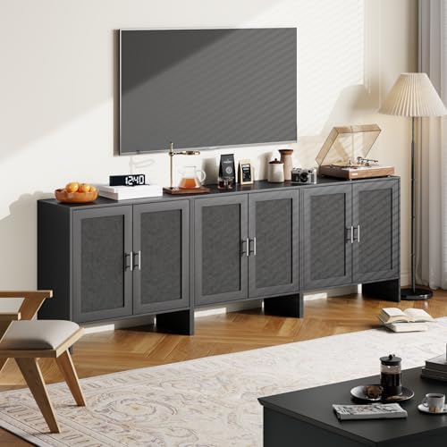 DHZ Buffet Cabinet with Storage, Farmhouse Sideboard with Black Rattan Doors ...
