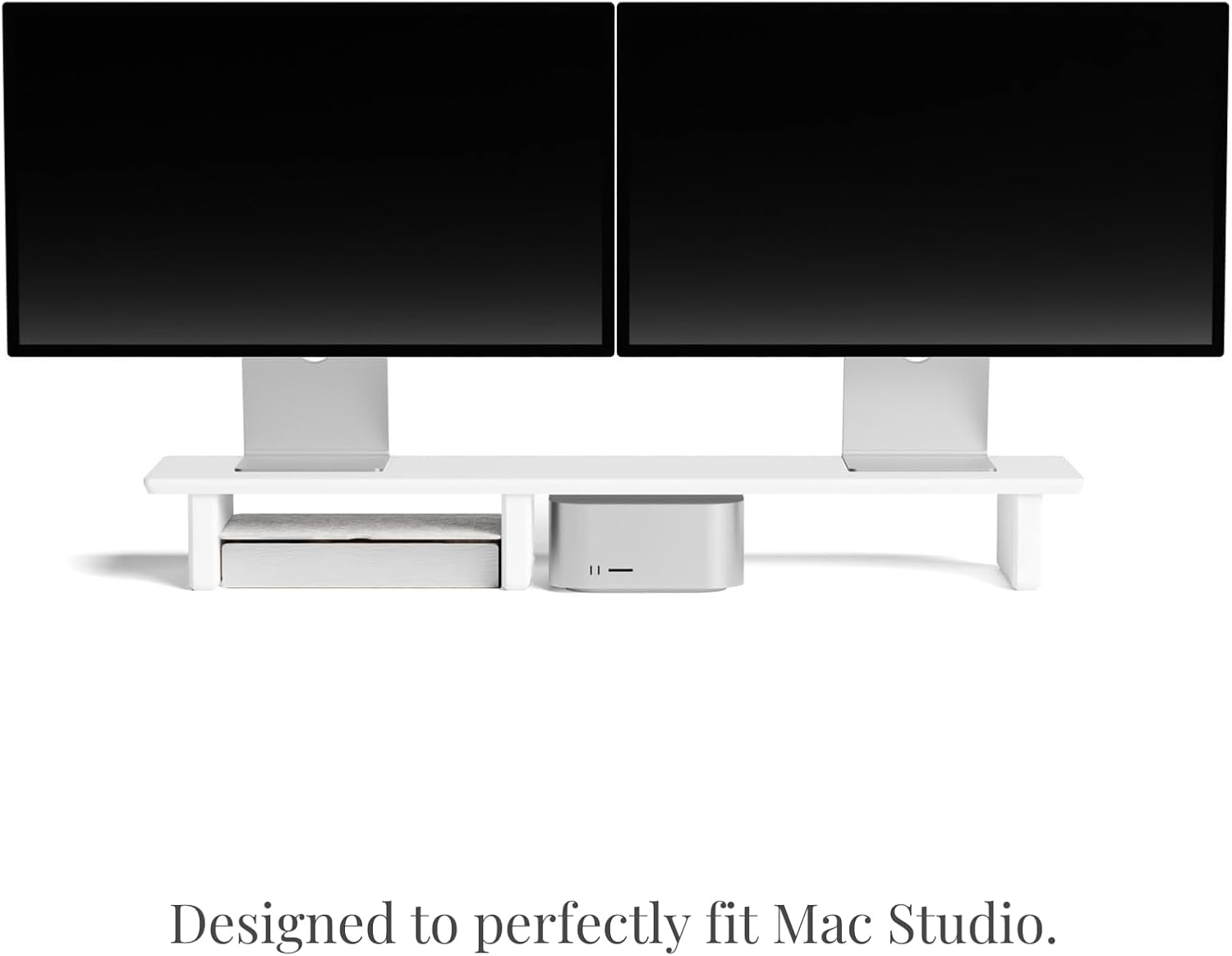 Raico Desk Cockpit Shelf Monitor Stand System Dual Screen Setup Wood Large Desk Accessory Organizer Unit (Matte White, Medium v2 | 36 Inches)
